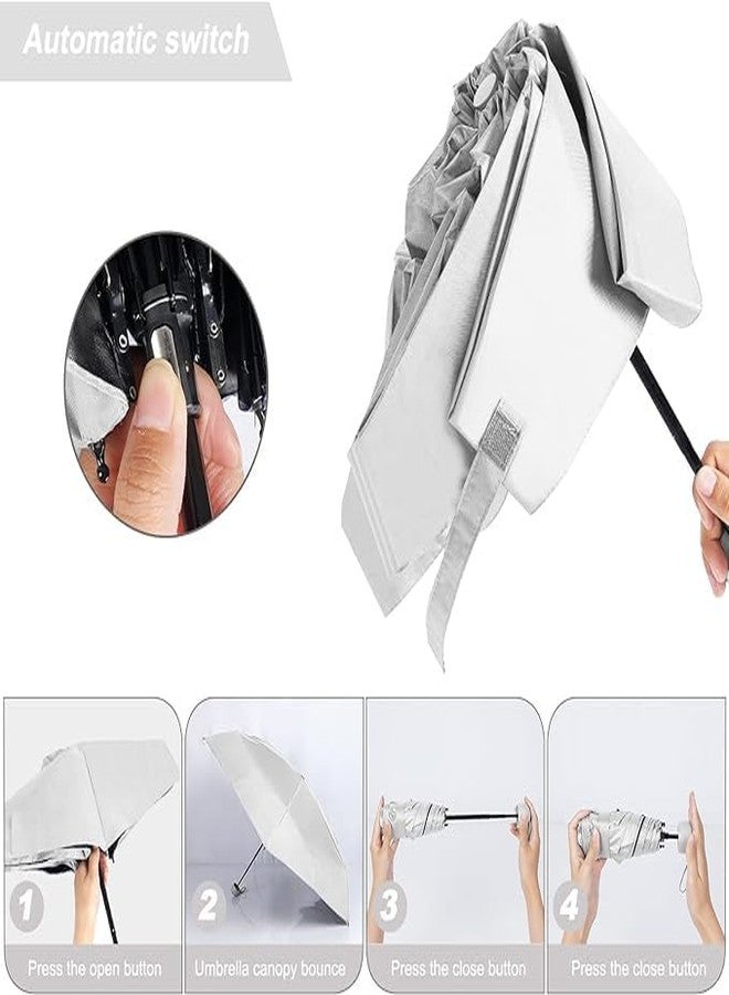 LANLOY Mini Umbrella With Case For Men & Women Manual Open Compact Travelling Umbrella, Polyester & Uv Protection Fabric For Summer/Anti-Slip Handle- Use in Rain&SUMMER Multicolor pcs1 (White) - Image 5